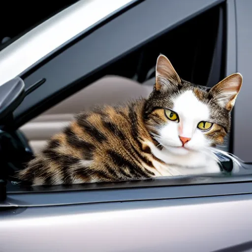 Prompt: a cat driving a sport car