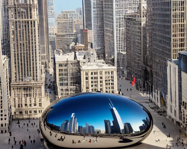 Prompt: the bean in chicago but it's a portal to space