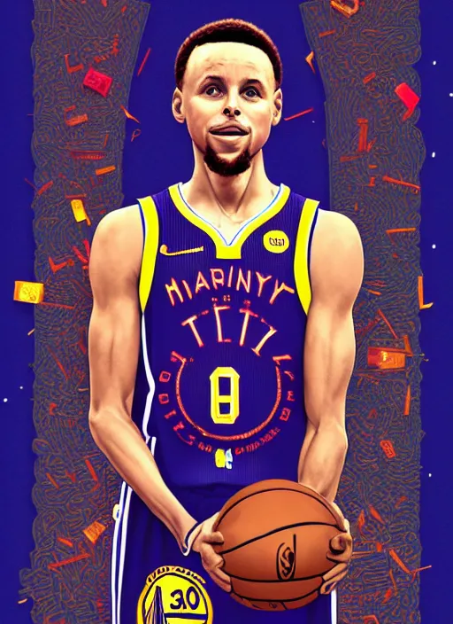 Prompt: stephen curry with the graduation album cover as a background, by martine johanna and simon stalenhag and chie yoshii and casey weldon and wlop, ornate, dynamic, particulate, rich colors, intricate, elegant, highly detailed, vogue, harper's bazaar art, fashion magazine, smooth, sharp focus, 8 k, octane render,