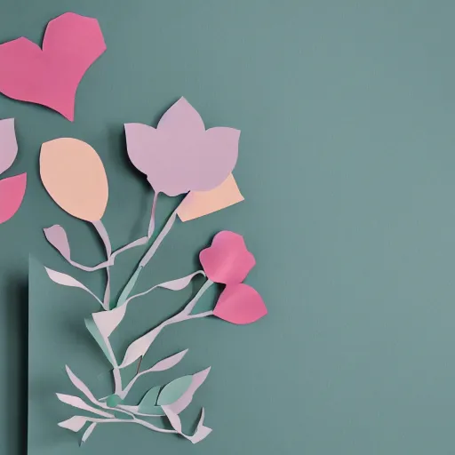 Prompt: A paper cutout garden, cinematic diffused lighting ,soft color scheme