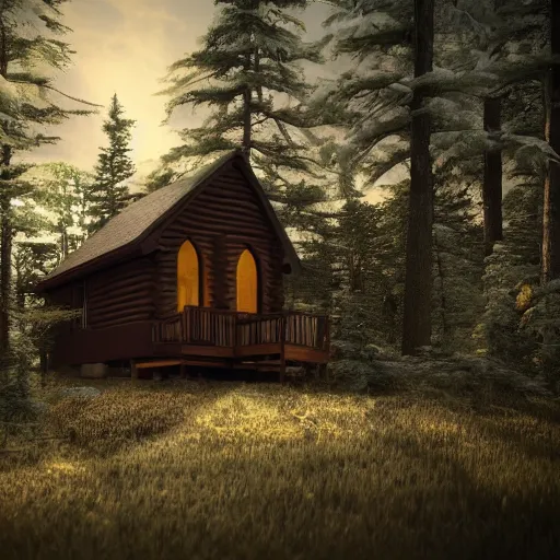 Image similar to a cabin in the woods, octane render