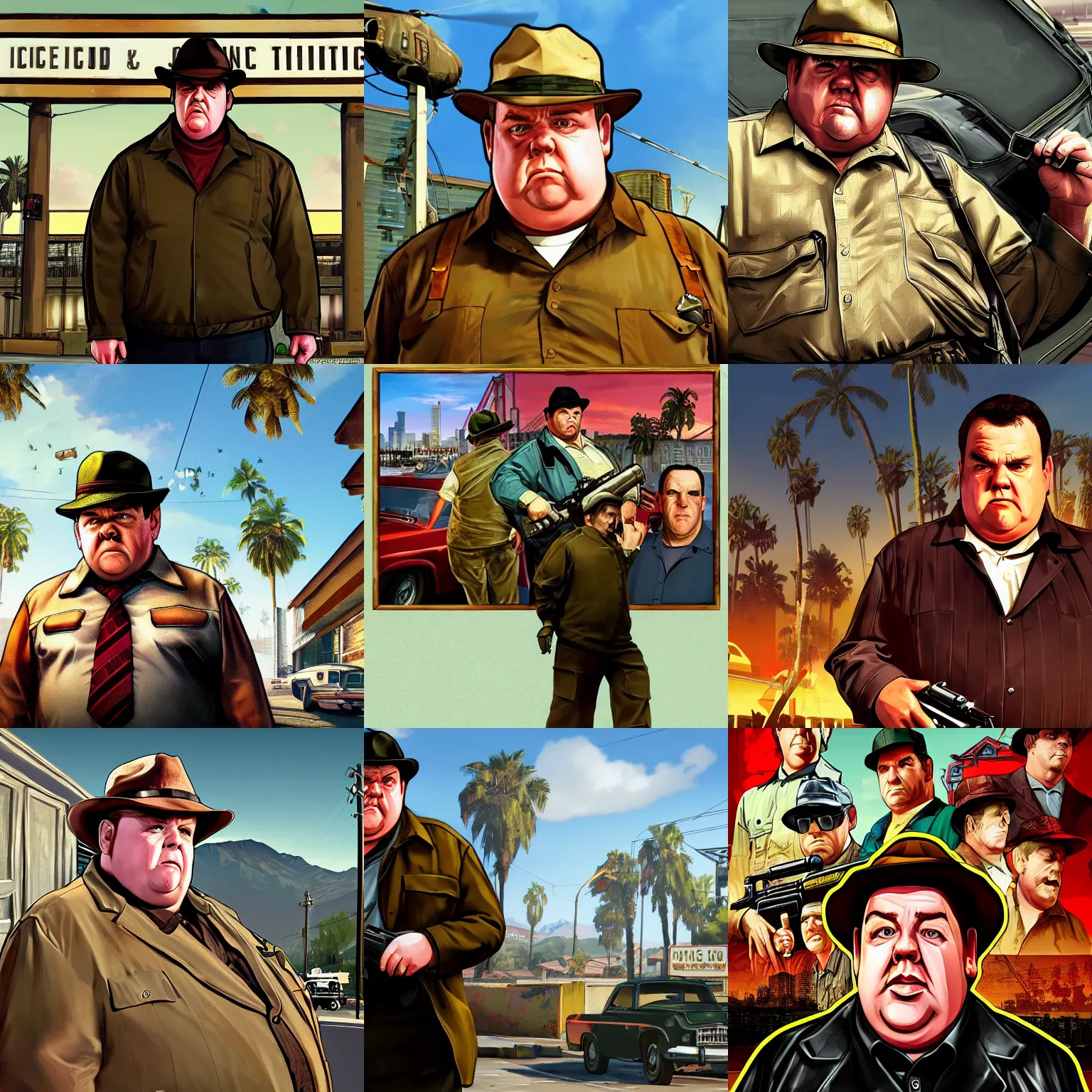 Prompt: ian mcneice gta v loading screen art,