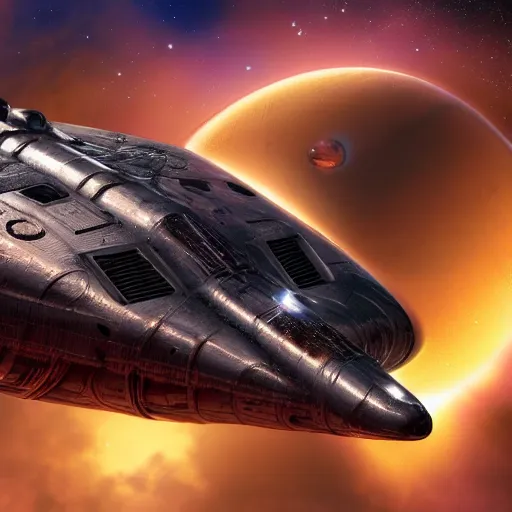 Image similar to rusty starship leaving the earth, 4k