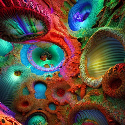 Prompt: A colorful never ending point cloud of Mandelbulb fractals, Tilt-shift, red tones, unreal engine, octane render