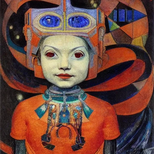 Image similar to the little robot queen in her regalia, by annie swynnerton and diego rivera and nicholas roerich, symbolist, dramatic lighting, elaborate geometric ornament, art brut, smooth, sharp focus, extremely detailed, leo and diane dillon, adolf wolfli, soft pastel colors