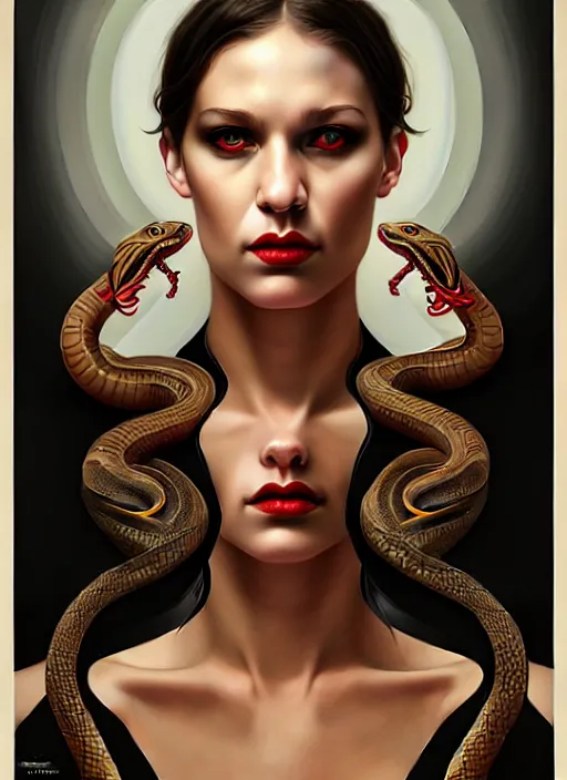 Prompt: snake portrait, by tristan eaton stanley artgerm and tom bagshaw.