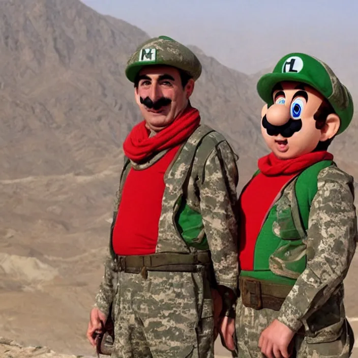 Prompt: mario and luigi in afghanistan