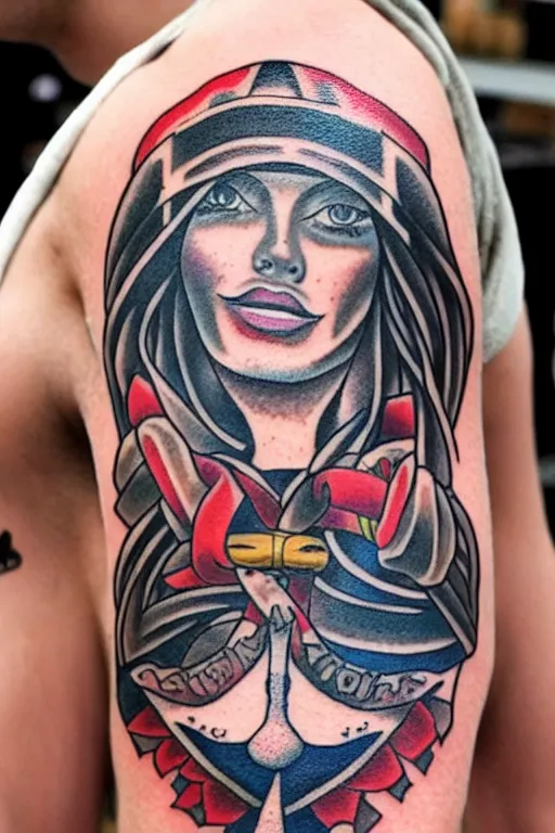 Image similar to American traditional tattoo of a sailor