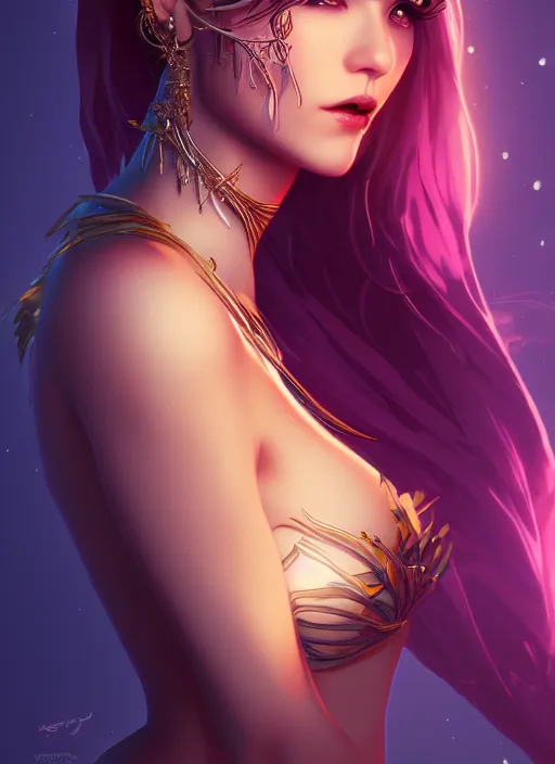 Prompt: queen of the night, highly detailed, artgerm style, artstation, soft light, sharp focus, illustration, character design, concept art