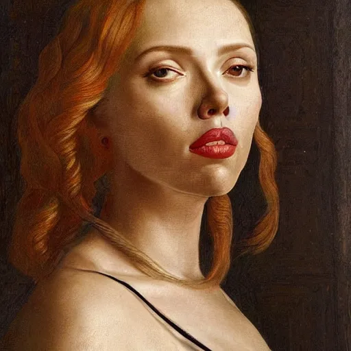 Prompt: portrait of scarlet johansson in futuristic world, in the style of bosch, jan van eyck, albrecht durer, thomas dewing