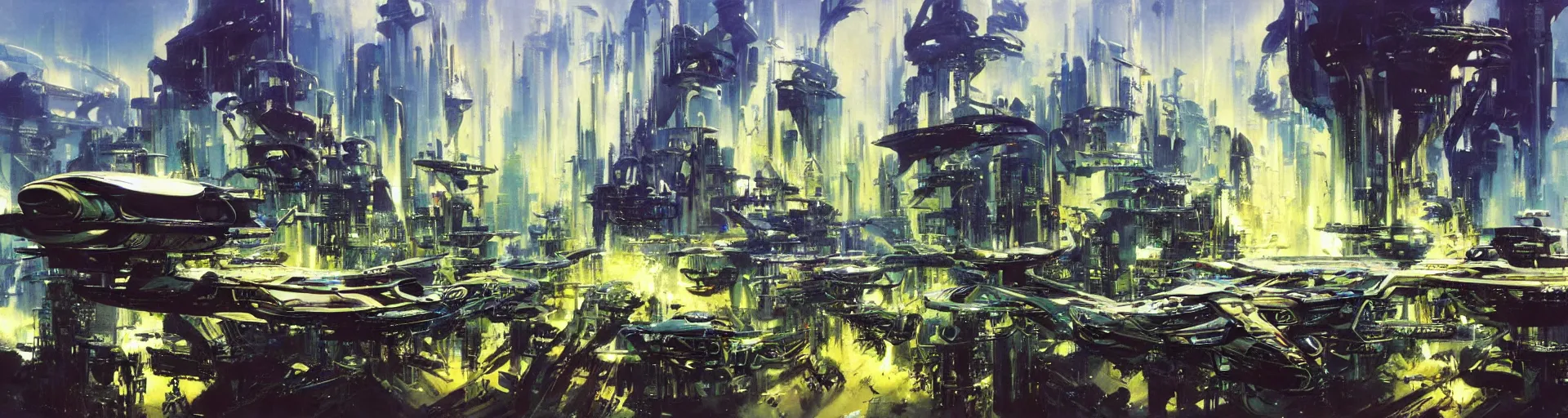 Prompt: a futuristic civilisation by john berkey