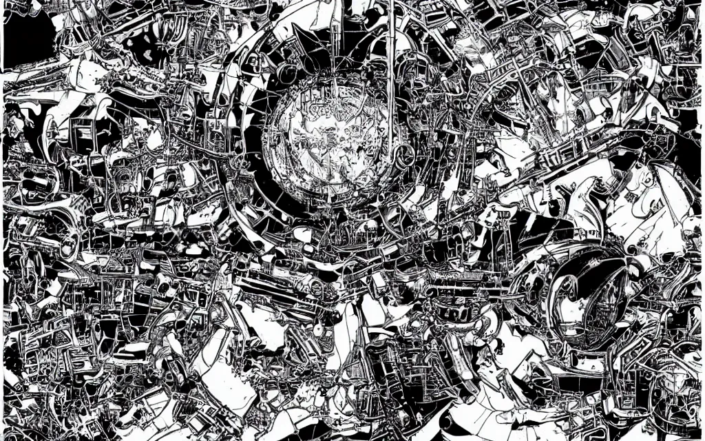 Image similar to complex alien technology that can manipulate matter, used to create or destroy matter by shohei otomo and david b. mattingly, style of in the swamp