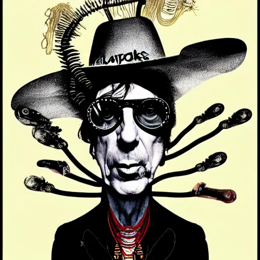 Prompt: graphic illustration, creative design, alice cooper, biopunk, francis bacon, highly detailed, hunter s thompson, mixed