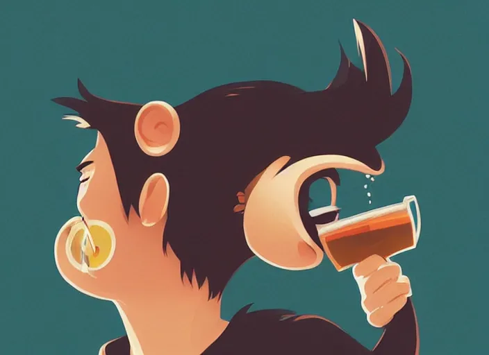 Image similar to cute monkey drinking beer. clean cel shaded vector art. behance hd by lois van baarle, artgerm, helen huang, by makoto shinkai and ilya kuvshinov, rossdraws, illustration, art by ilya kuvshinov