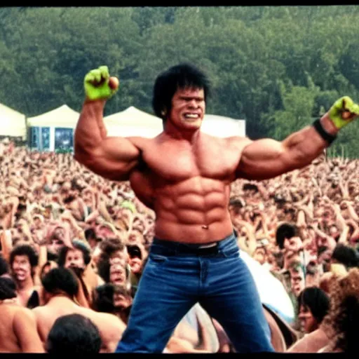 Image similar to hulk performing at woodstock