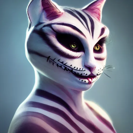 Image similar to anonymous as a cheshire cat, award winning creature portrait photography, extremely detailed, artstation, 8 k, sensual lighting, incredible art, wlop, artgerm