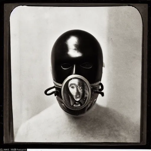 Prompt: photo portrait of 19 century brutal metal face mask cultist lord rich baron by Diane Arbus and Louis Daguerre