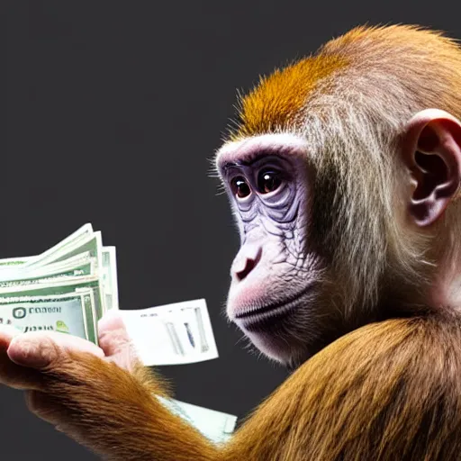 Image similar to photograph of a monkey dressed as a loan shark collecting money