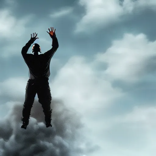 Prompt: kanye west ascending into heaven, holy, digital art, high quality, high resolution