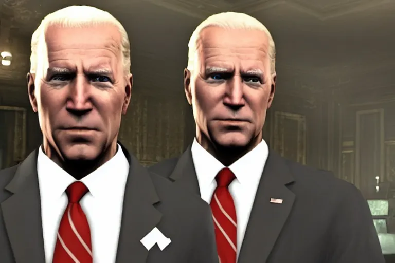 Image similar to screenshot of joe biden in hitman absolution