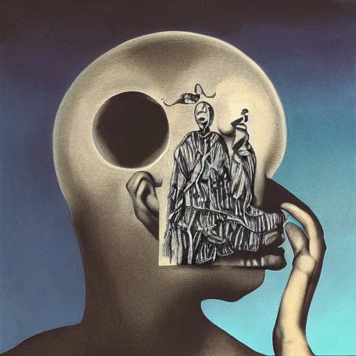 Image similar to Overthinking moments from the past that have made you who you are now. Surrealist artwork