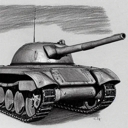 Prompt: drawing of a T34 tank