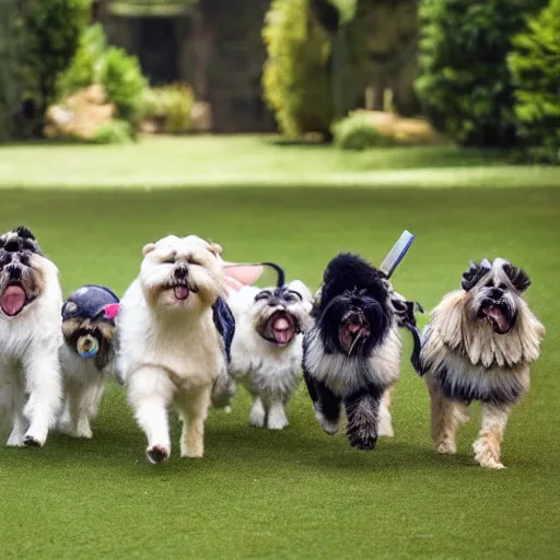 Image similar to shi tzu leading an army of dogs