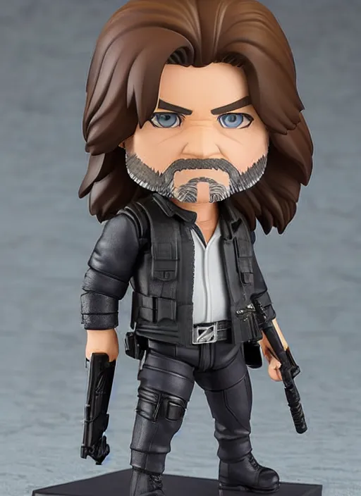 Image similar to kurt russell, a nendoroid of kurt russell is snake plisskin figurine, eyepatch, escape from new york, realistic face, detailed product photo