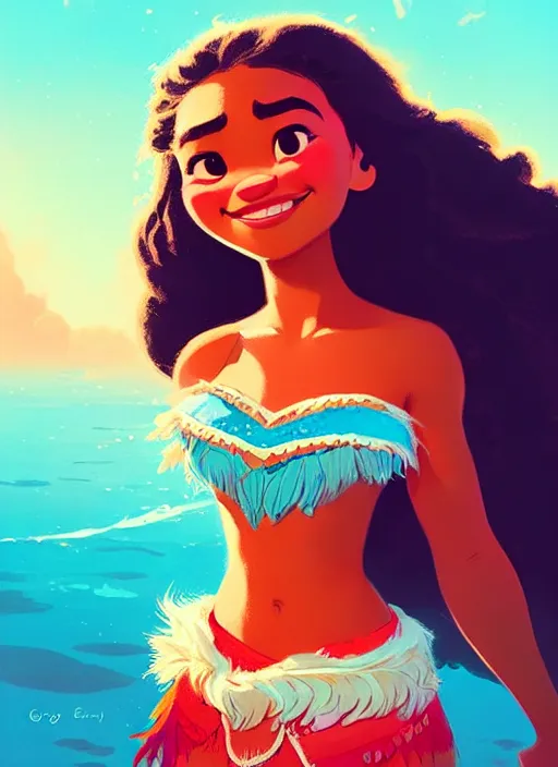 Image similar to dream highly detailed portrait of disney's princess moana, magnificent, photographic realistic background, by atey ghailan, by greg rutkowski, by greg tocchini, by james gilleard, by joe fenton, by kaethe butcher, trending on instagram, award winning details