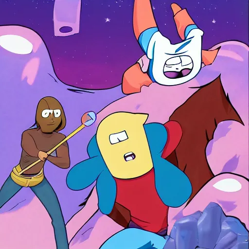Prompt: steven universe and Finn the human about to fight