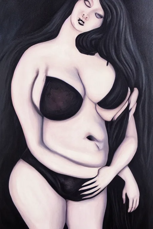 Image similar to painting portrait of a cute curvy goth girl