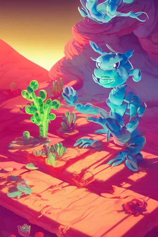 Image similar to roots cactus sushi cristal smurf ghost creature animal sushi cristal very big eye roots cactus elemental flush of force nature micro world fluo fishscale, behance hd by jesper ejsing, by rhads, makoto shinkai and lois van baarle, ilya kuvshinov, rossdraws radiating a glowing aura global illumination ray tracing hdr