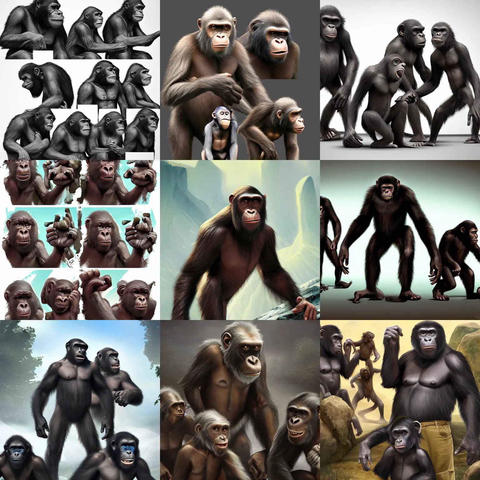 Prompt: group of apes, surprised, artstation