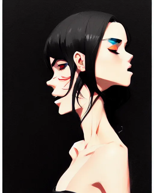 Image similar to a ultradetailed beautiful panting of a stylish woman wearing a black dress, by conrad roset, greg rutkowski and makoto shinkai, trending on artstation
