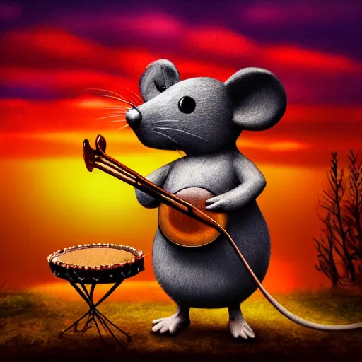 Prompt: musician mouse with drum, fantasy forrest, golden hour, digital art, medium shoot