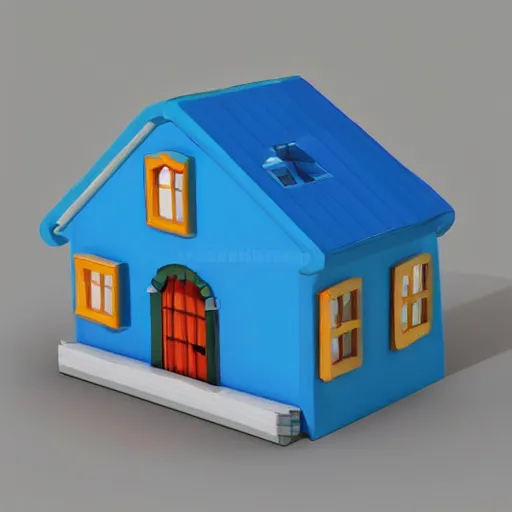 Image similar to chubby cute mobile game house, 1 0 0 mm, 3 d render, isometric, blue background,