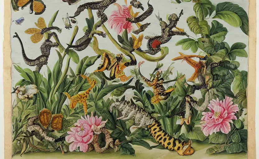 Prompt: painting in the style of maria sibylla merian