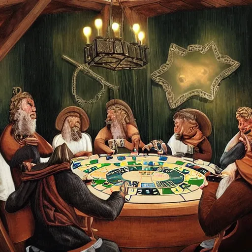 Image similar to Nordic Gods playing poker, detailed