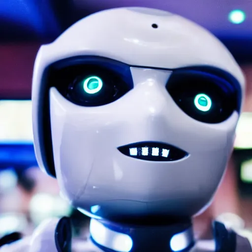Image similar to a close up photograph of a robot crying alone at a bar, 40mm lens, focused