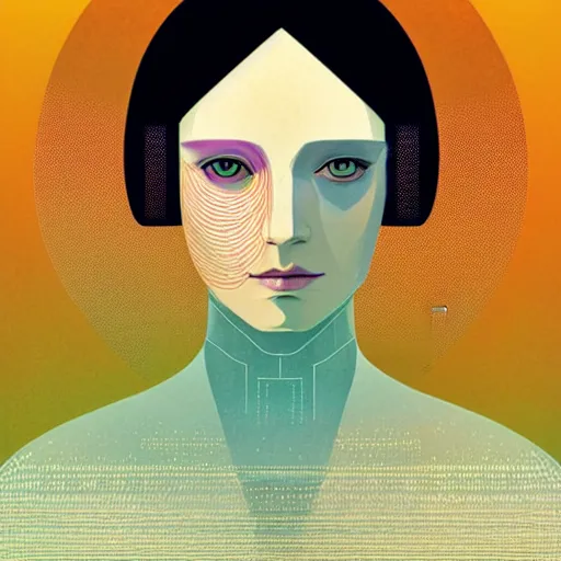 Image similar to portrait of female android by victo ngai