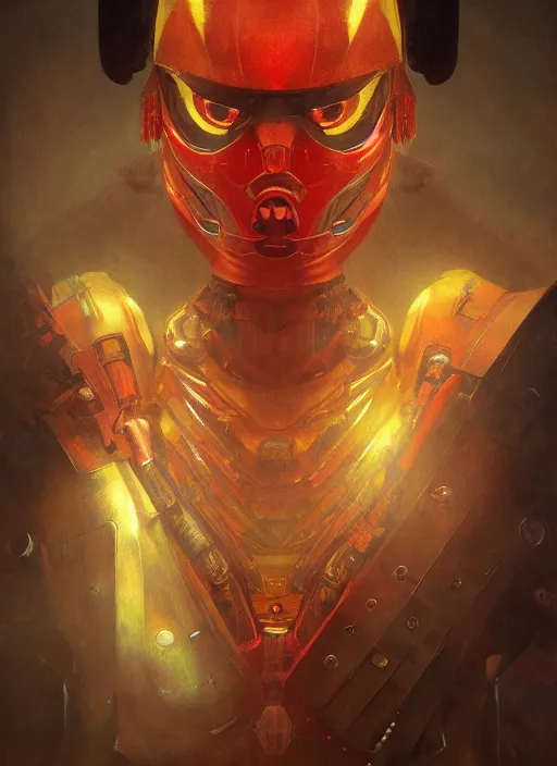 Image similar to ( symmetry ) closeup portrait of a stunning armored cyborg female pirate captain, strong cinematic light, backlight glow, red yellow, viscous smoke, ( ( ( ( realistic fluid simulation ) ) ) ), mist, by gerald brom, by mikhail vrubel, by peter elson, muted colors, extreme detail, trending on artstation, 8 k