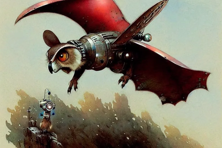 Image similar to adventurer ( ( ( ( ( 1 9 5 0 s retro future robot mouse owl flying machine. muted colors. ) ) ) ) ) by jean baptiste monge!!!!!!!!!!!!!!!!!!!!!!!!! chrome red