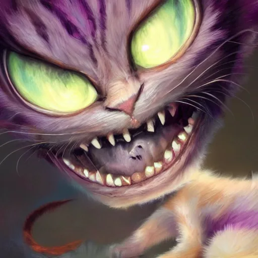 Prompt: Cheshire Cat oil painting trending on artstation, art by greg rutkowski,