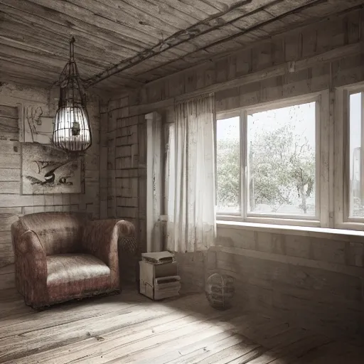 Image similar to 1 9 2 0 farmhouse interior design style, hyper realistic, octane render,