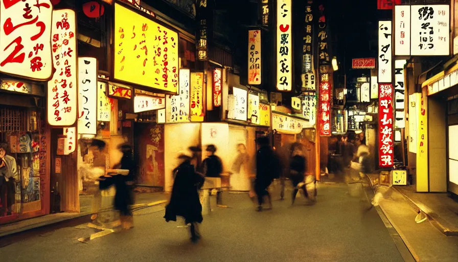 Prompt: impactful photography by haruto hoshi and yang seung woo and saul leiter, flash photography of night life in kabuki cho japan, full color, shot on kodak gold with a canon 3 5 mm lens aperture f / 8, hyperrealistic