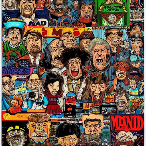 Image similar to mad magazine characters, drawing, illustration, poster, by dan mumford