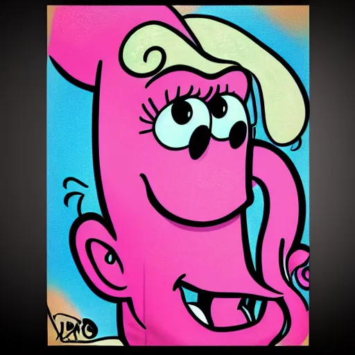 Image similar to cartoon style, strong chin, big lips, handsome squidward portrait, vivid colors