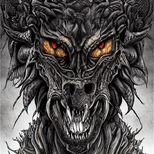 Image similar to fierce chimera monster, gothic art, subdued color, detailed, eerie, emotional, gothic, sad, agitated, highly detailed, incredibly sharp focus, Artstation, deviantart, artgem, insane detail, intense black line art, precision detail, golden ratio, in the style of Heavy Metal Comics