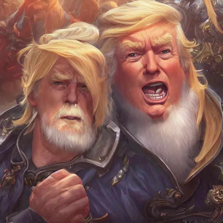 Prompt: a highly detailed character portrait of Donald Trump as a World of Warcraft character, intricate, digital painting, artstation, concept art, smooth, sharp focus, illustration, art by artgerm and greg rutkowski and alphonse mucha