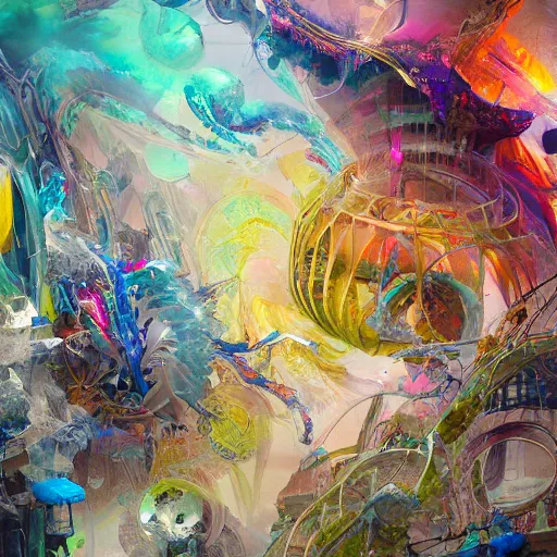 Image similar to faces, signatures, buildings, text, names, watermarks : - 5. 0 0 a brightly color, abstract, swirling, elaborate recursive large and decaying array of beauty, painted by ellen jewett as featured on conceptartworld 3 d, painted by laurie lipton as featured on conceptartworld 3 d, surreal ramifications